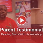 Parent testimonial at literacy workshop